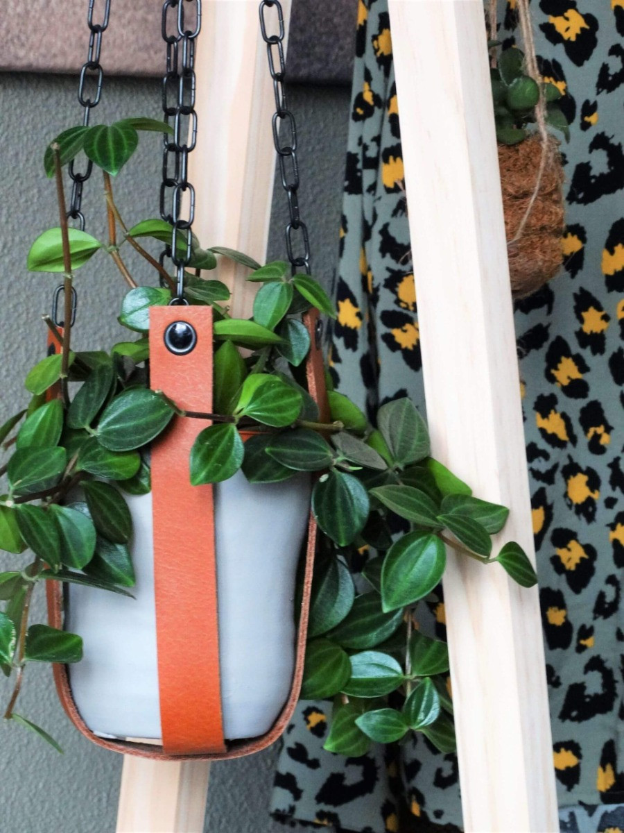 Leather plant hanger with chain