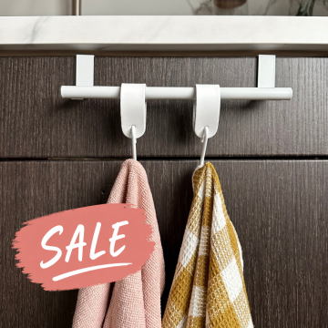 Handdoekstang over keukenkastdeur - Wit | incl. 2x S-haak hangers