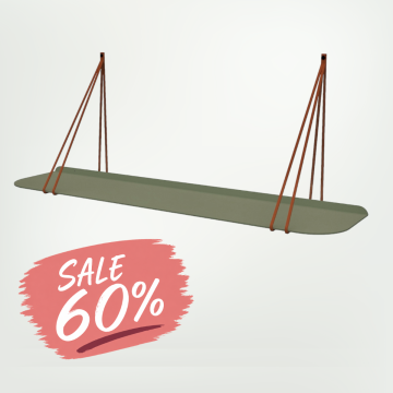 Metal round shelf - Sage + Leather shelf straps