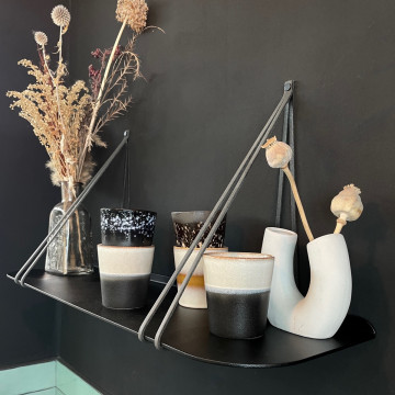 Metal round shelf - Black + Leather shelf straps